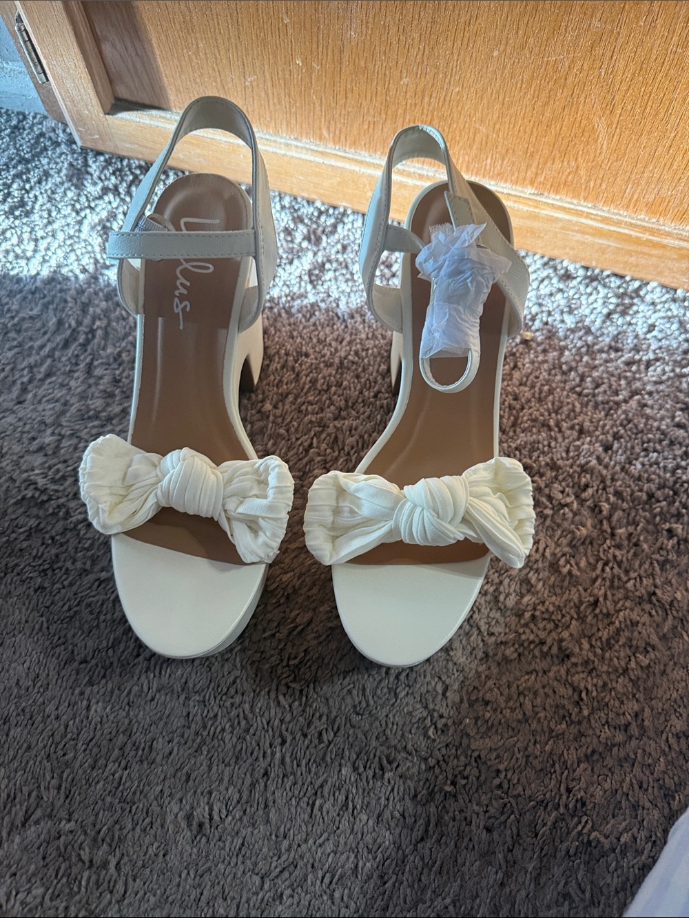 Lulu's Cream Bow Front Heeled Sandals